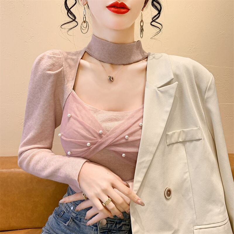 【tops】パールチュールコンビニットトップス　M28267