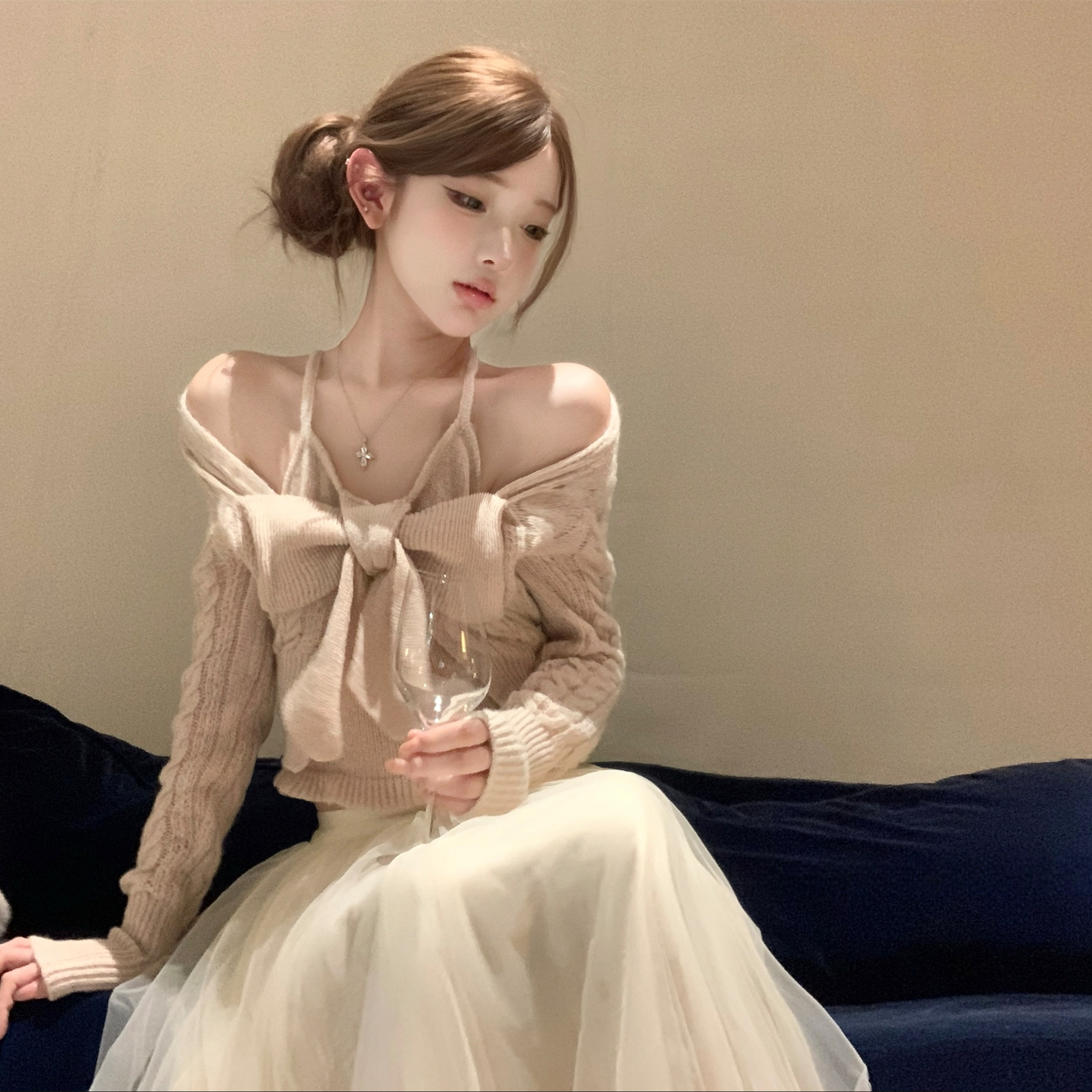 【tops】リボンニットトップス　N3481