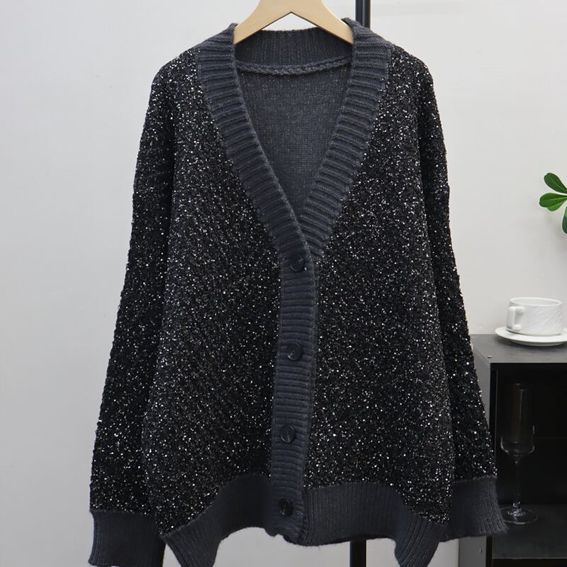 【outer】ラメ入りニットカーディガン Q7860