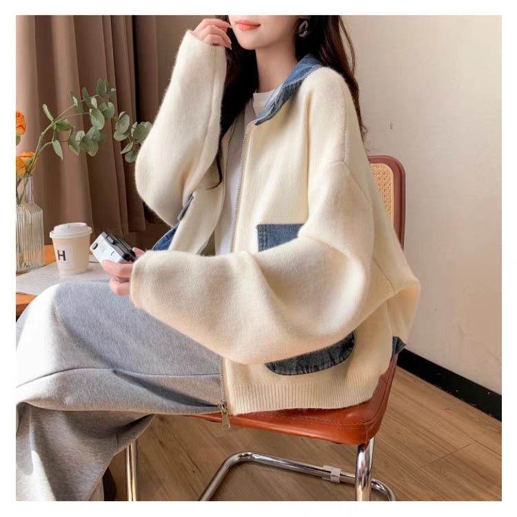 【outer】デニム切り替えニットカーデ　M25745