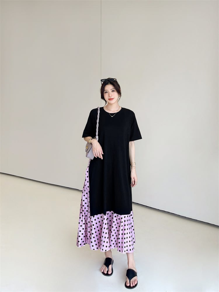 【dress】ドット柄切り替えワンピース　M25160
