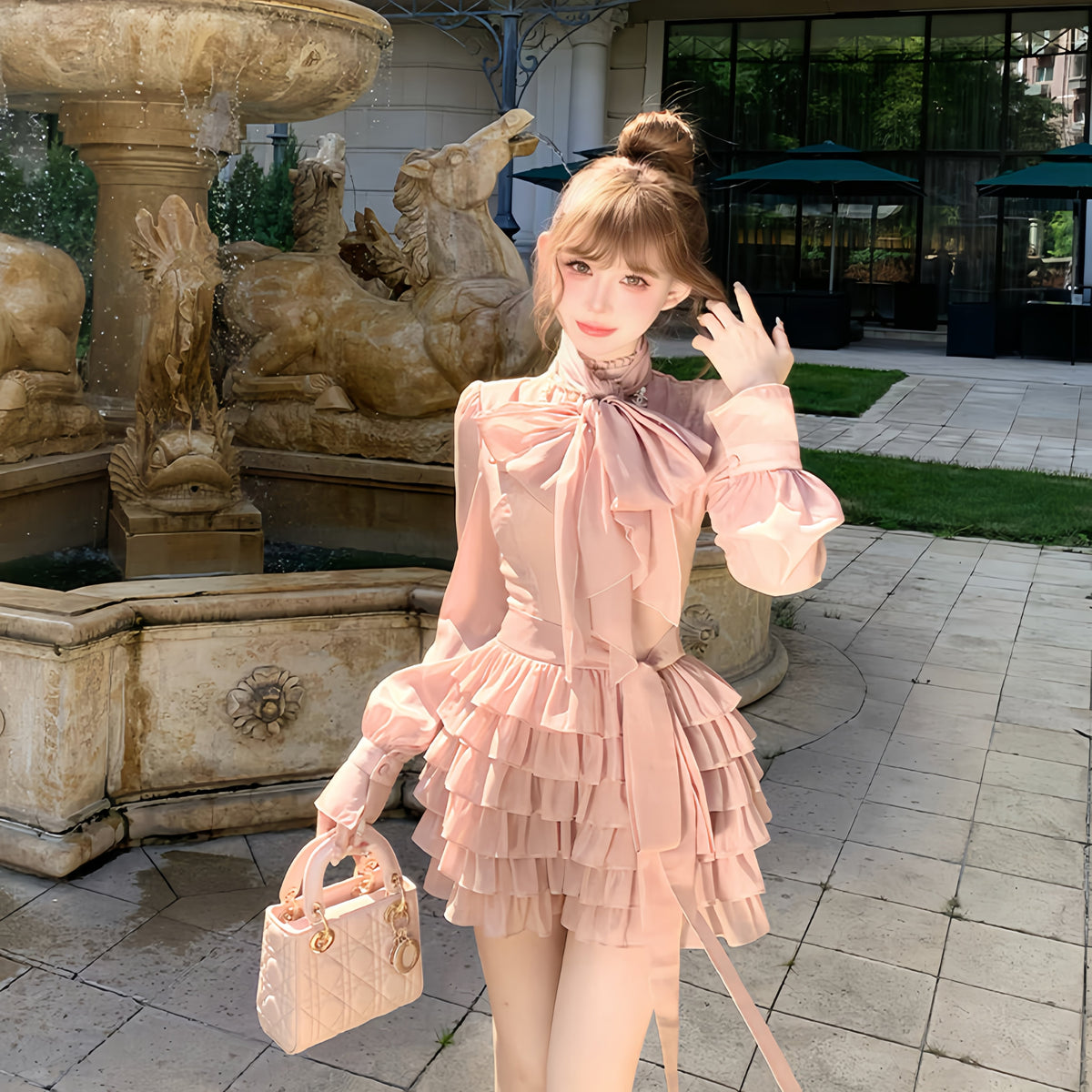 【dress】ビッグリボンティアードミニワンピース　N3326