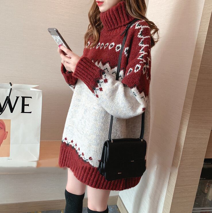 【tops】ハイネック長袖クリスマス着回しニットセーターF1061