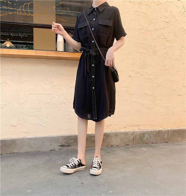 【dress】INS風ファッションPOLOネック 夏着痩せデニムワンピース G0682