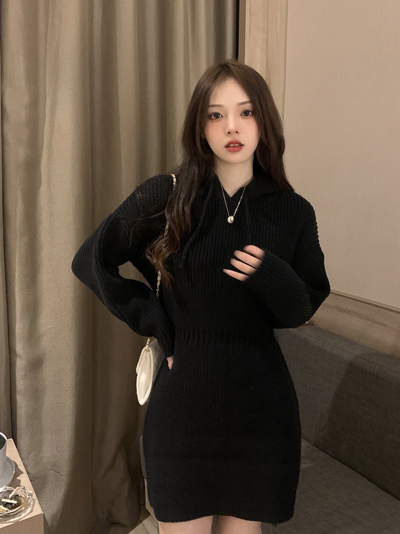 【dress】フード付きニットワンピース　M25351