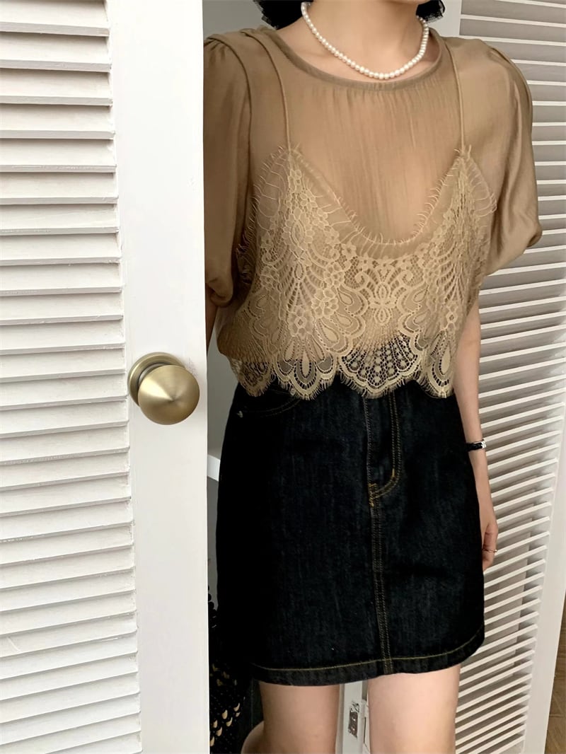 【tops】レース切り替えトップス　M24462