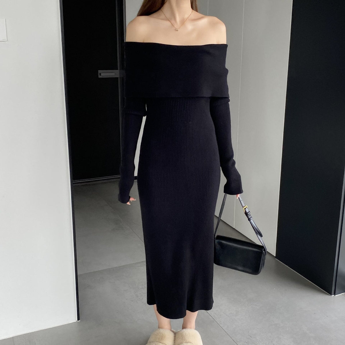 【dress】ボートネックニットワンピース　M18734