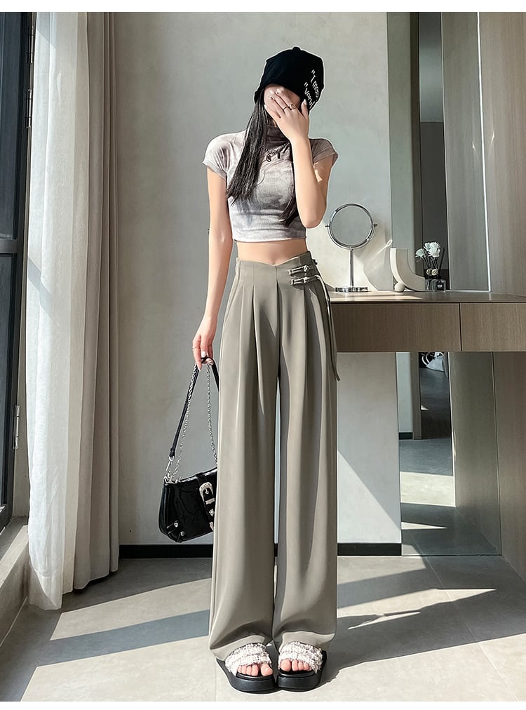 【bottoms】4色ハイウエストスーツパンツF7492