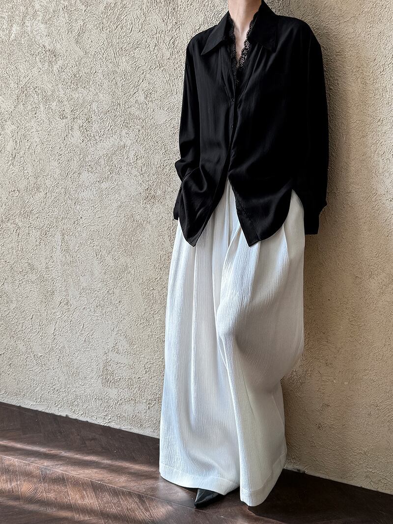 【tops】レース切り替えシャツブラウス　M29946