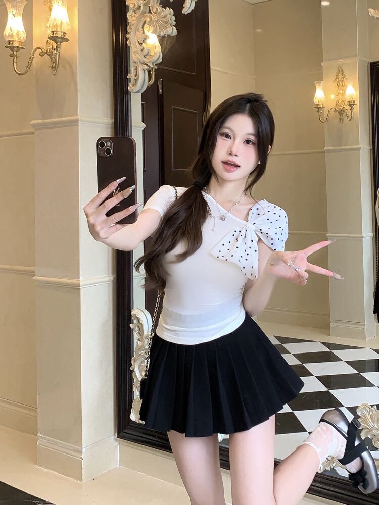 【tops】オフショルダーリボン付きTシャツ　M29832