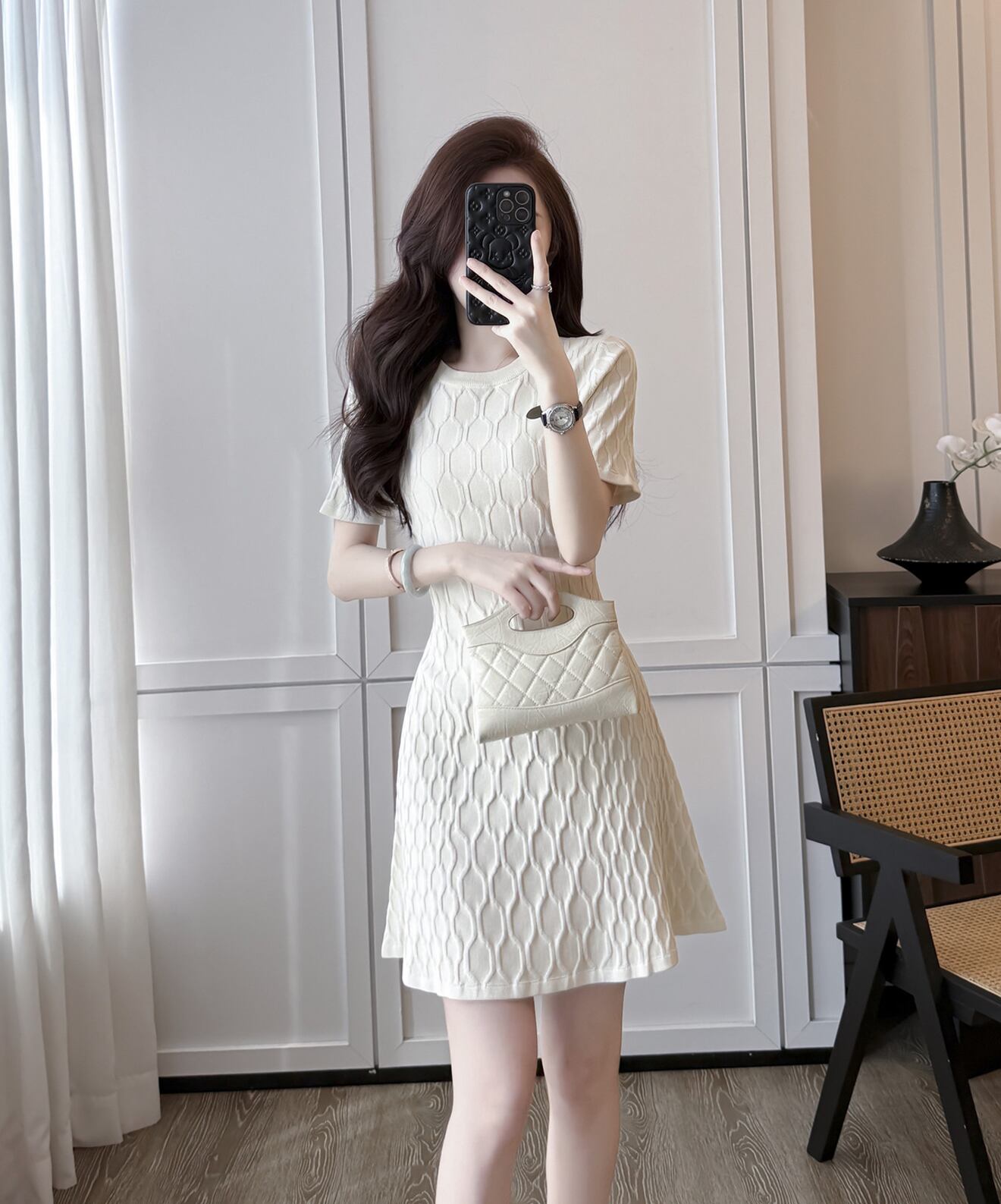 【dress】Aライン半袖ニットワンピース Q8490
