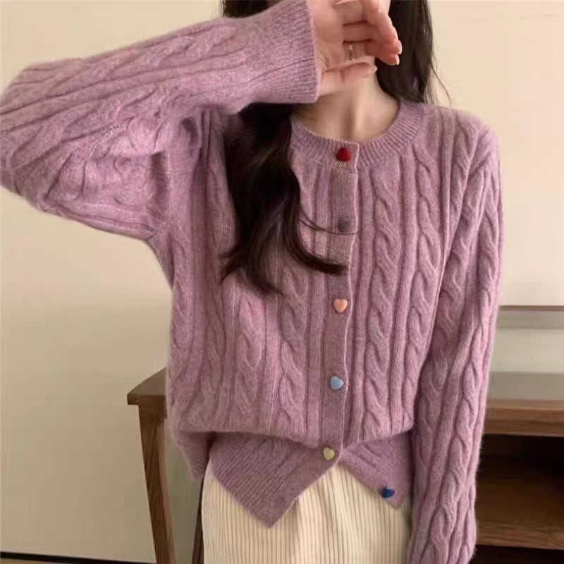 【outer】ハート柄ボタンデザインニットカーデ　M27248