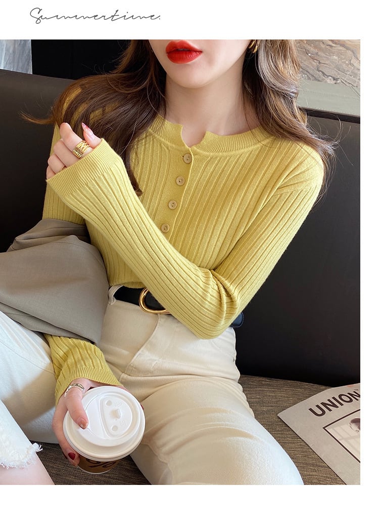 【tops】ボタンデザインニットトップス　M26440