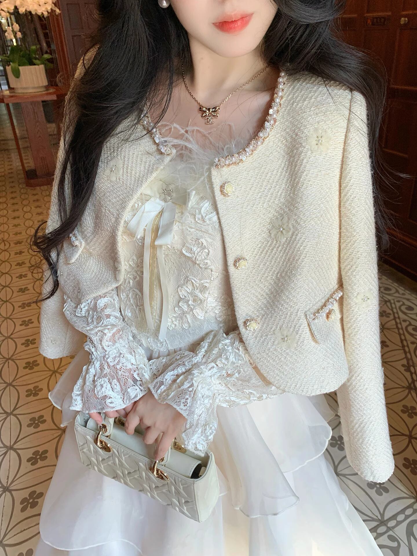 【dress】ファードッキングレースワンピース Q7600