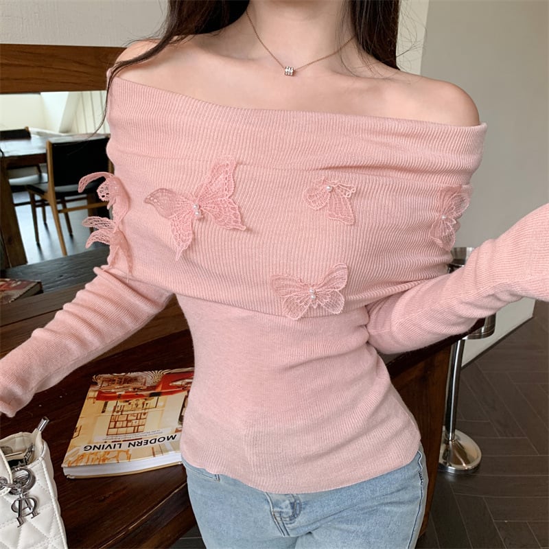 【tops】ボートネックニットトップス　M26140
