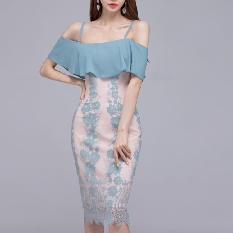 【dress】フリルレースワンピース　M25227