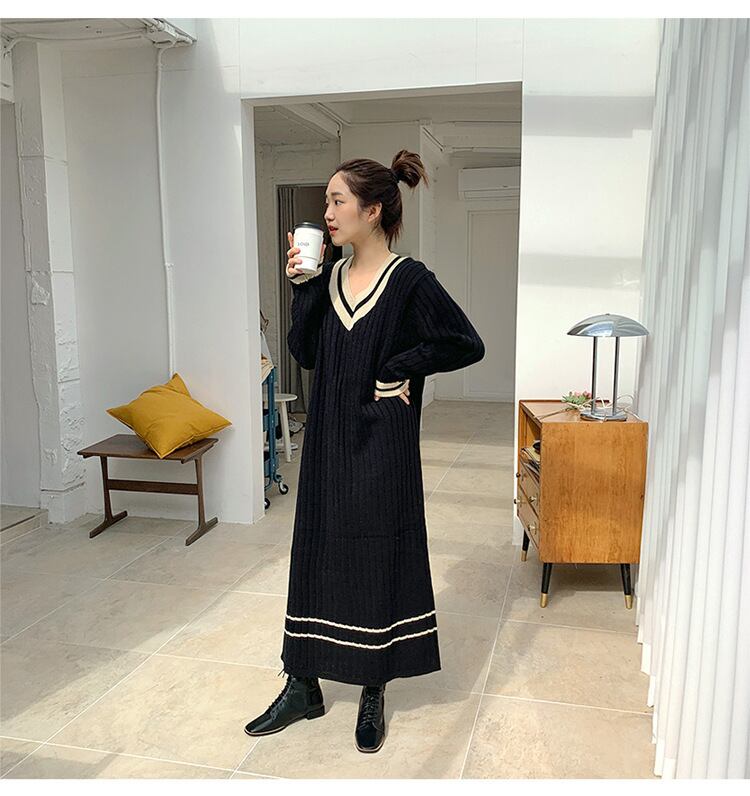 【dress】Vネックニットワンピース　M18488