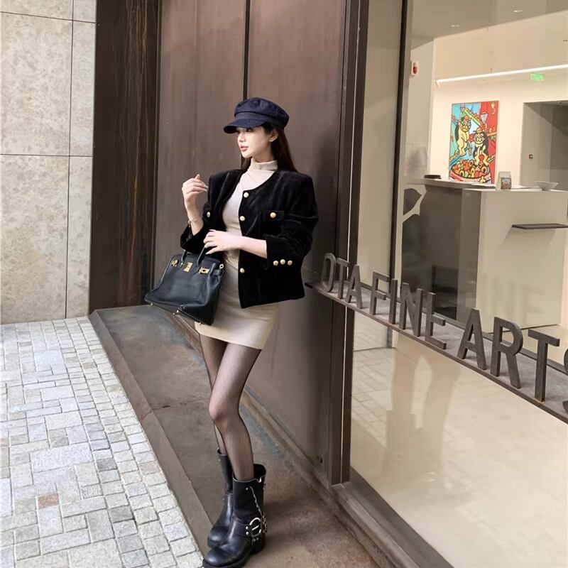 【outer】中綿ベルベットコート Q7934
