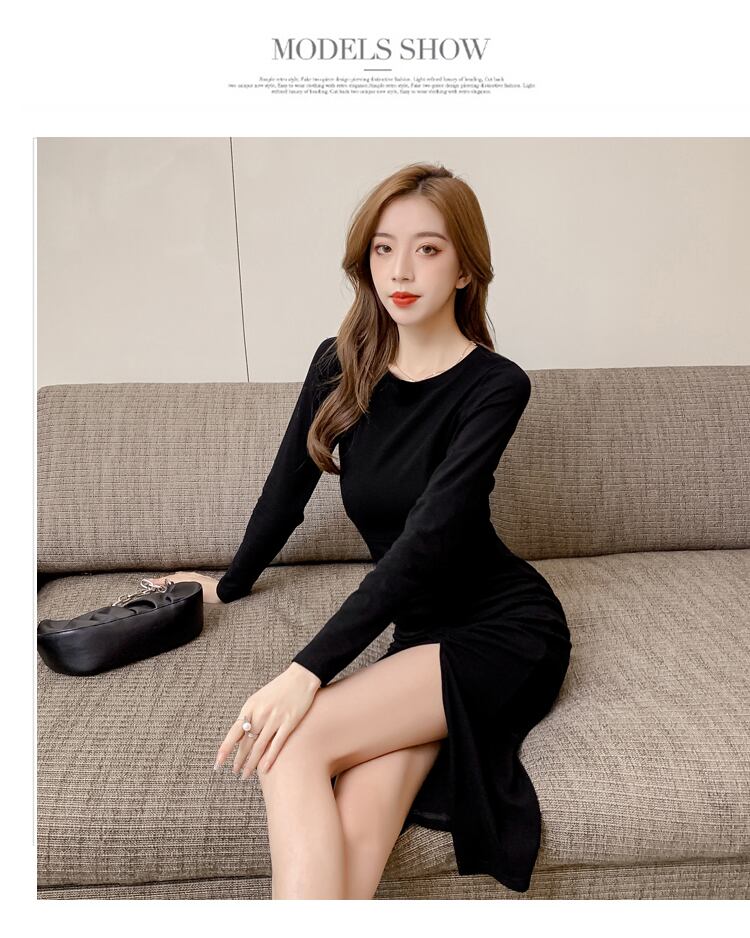 【dress】エレガント気質満点秋体型カバーデザインタイトスリットワンピース G2236