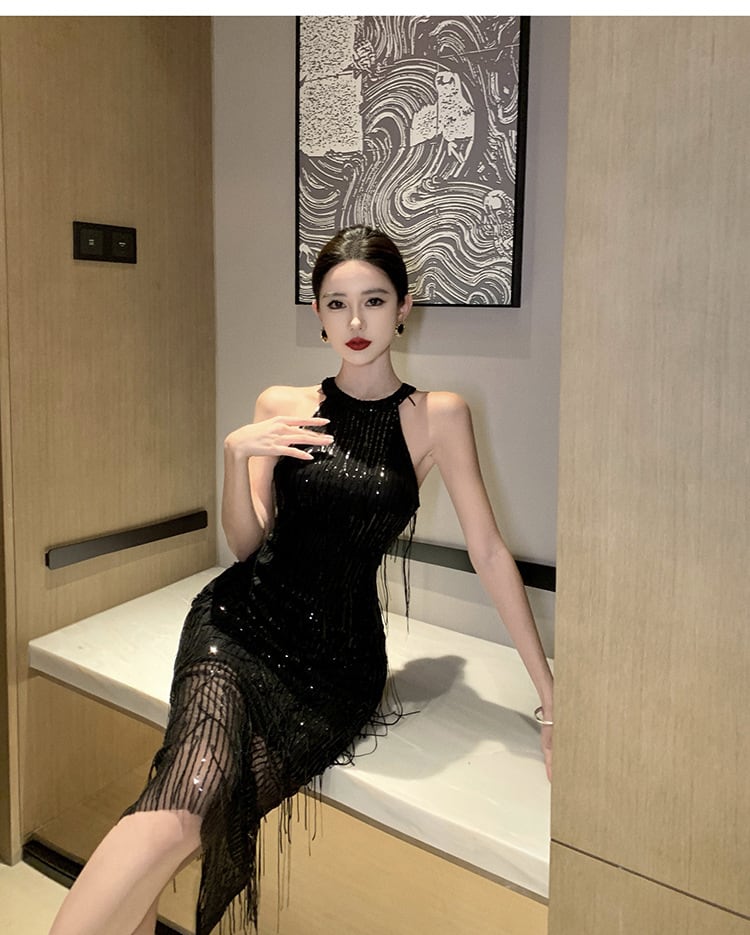 【dress】フリンジノースリーブワンピースG20388