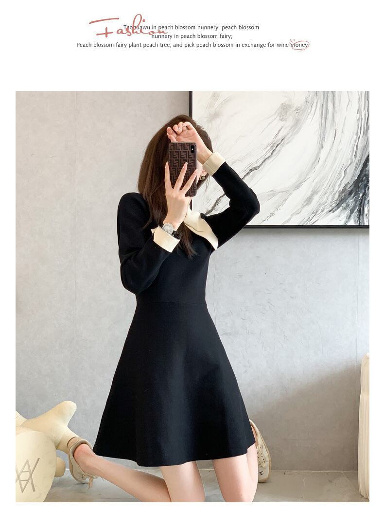 【dress】韓流スタイル!気質満点スウィートAラインハイウエストニットワンピース G2444