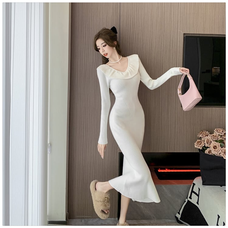 【dress】フリルニットワンピース　M27638