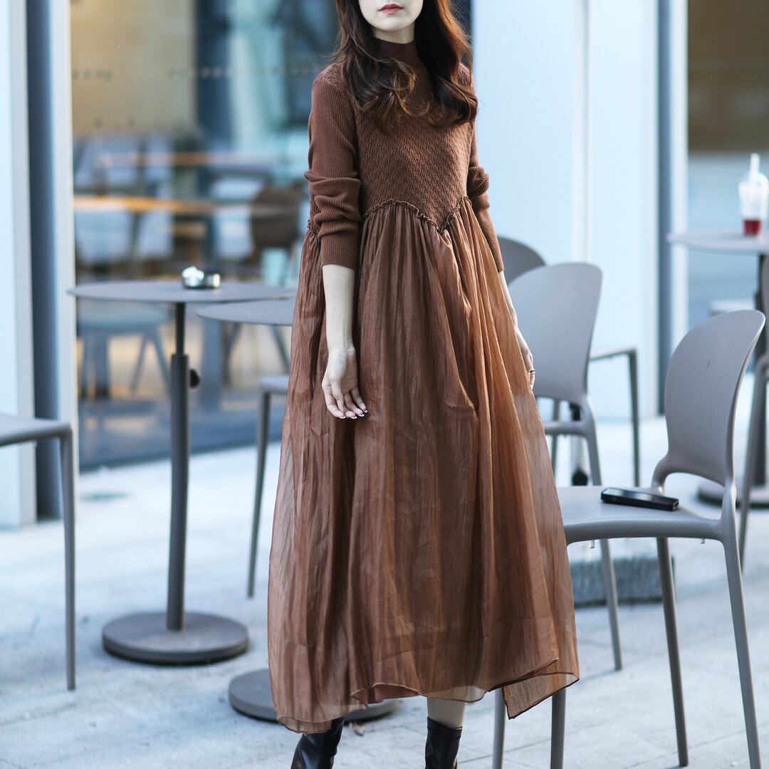 【dress】ドッキングニットワンピース　N2087