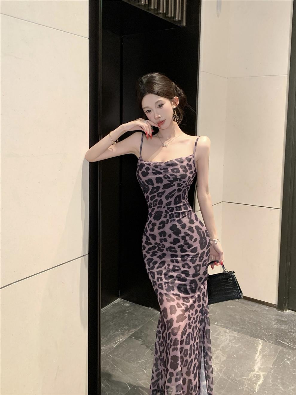 【dress】ヒョウ柄キャミワンピース Q8081