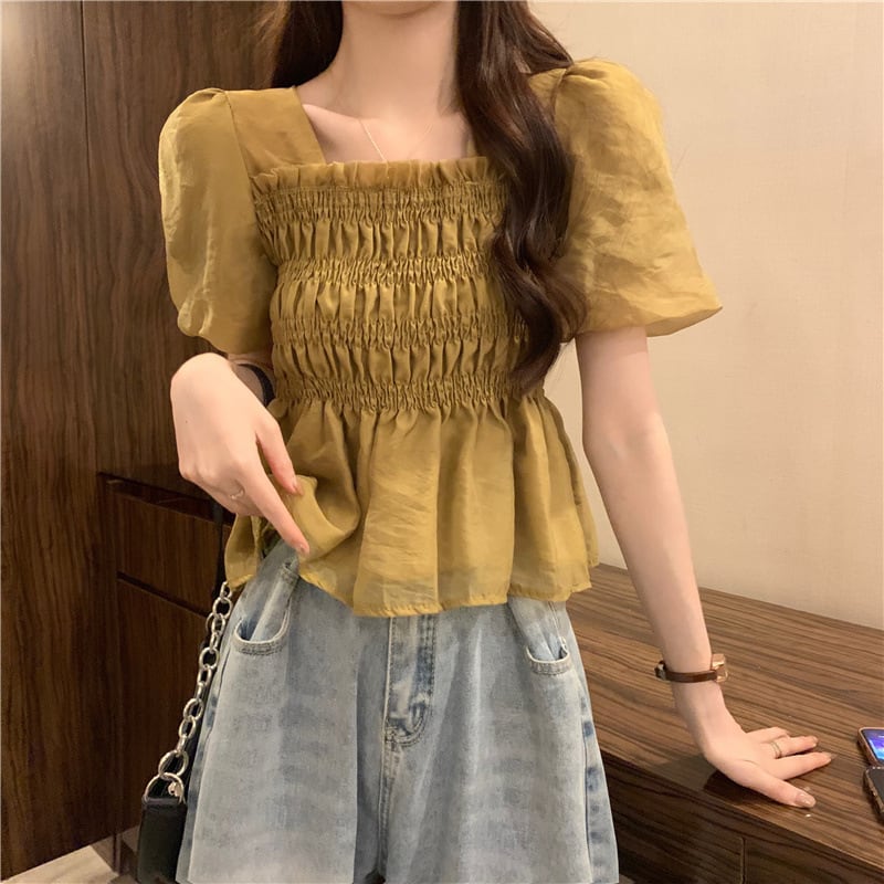 【tops】スクェアネックギャザーブラウスF7543