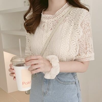 【tops】韓国系スウィート洋気レースINS風Tシャツ