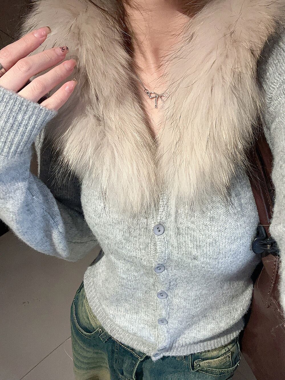 【outer】ファー付きニットカーデ　M28840