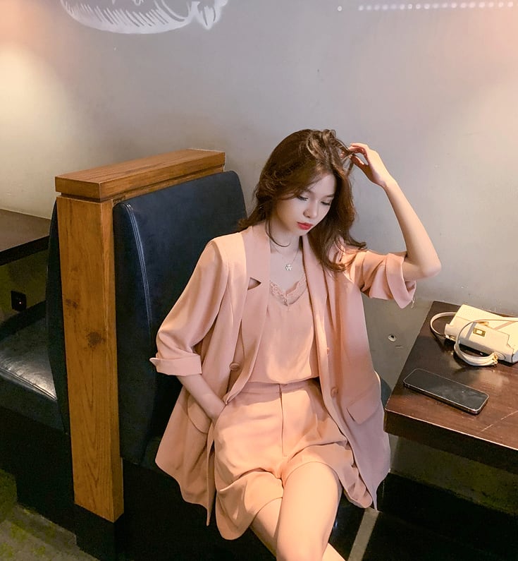 【set】スーツ+キャミソール+ショートパンツセットアップ G0387