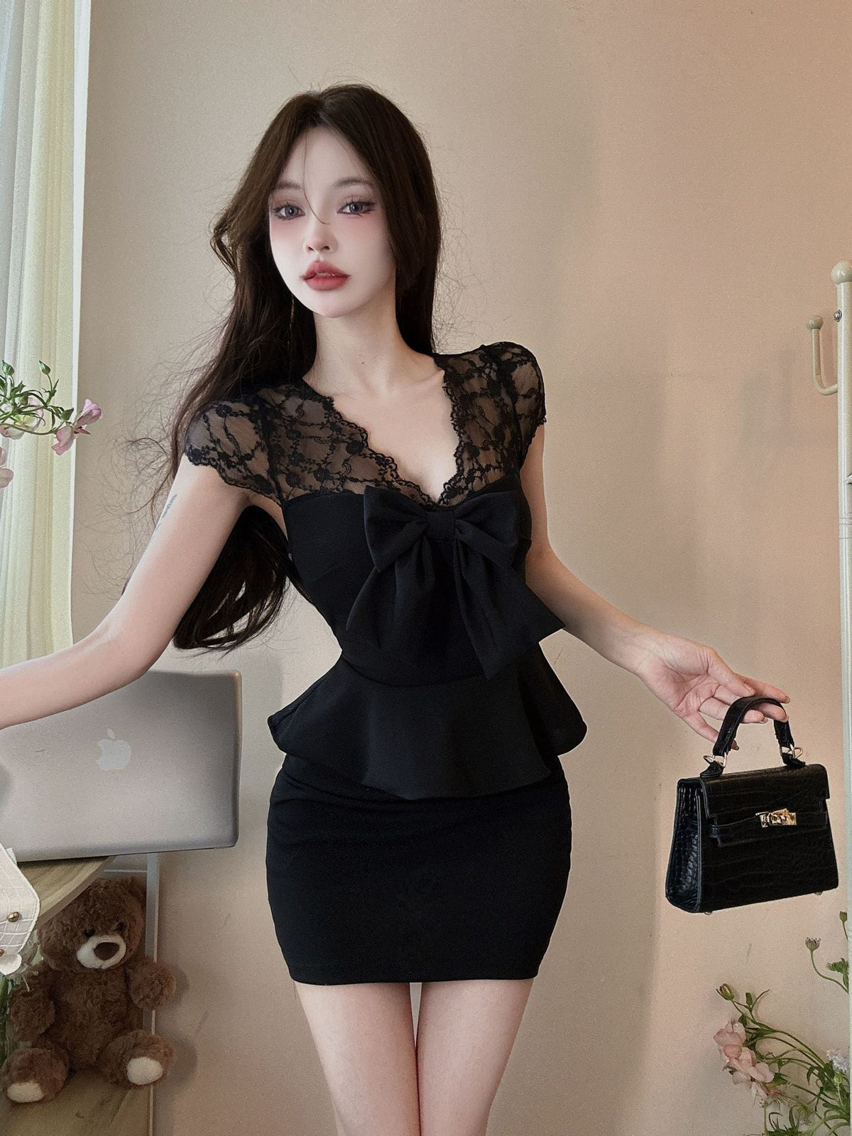 【dress】レース切り替えワンピース　M23981