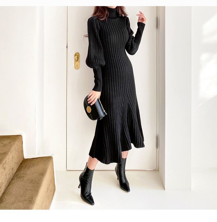 【dress】ハイネックマーメイドニットワンピース　M18349