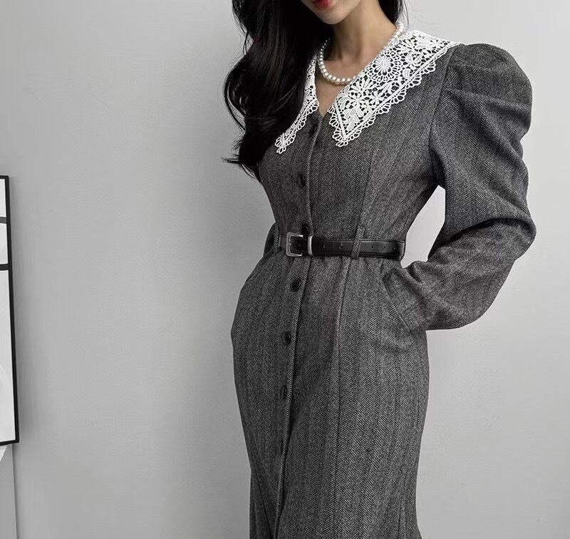 【dress】レース切り替ワンピースベルト付き　M26881