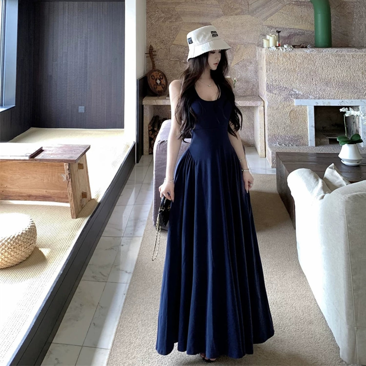 【dress】バックオーポンロングベストワンピース Q8498