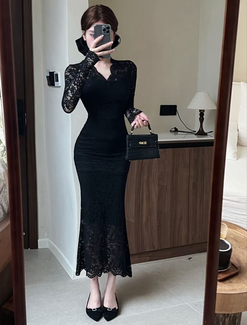 【dress】レースマーメイドワンピース　M28027