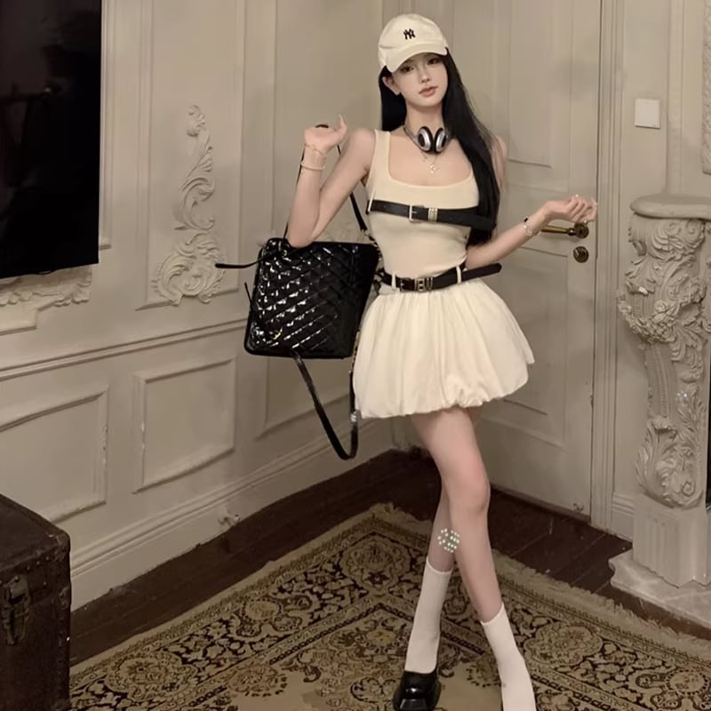 【dress】ベルト付きキャミバルーンワンピース Q8331