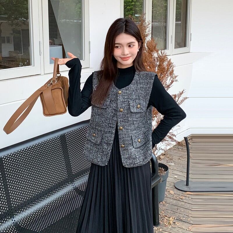 【set】ツイードジレ×ニットプリーツワンピースセット　N2121