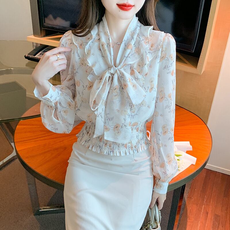 【tops】リボン付きブラウス　M29388