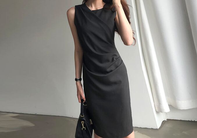 【dress】気質デザインノースリーブレディースファッション無地OL通勤ワンピース