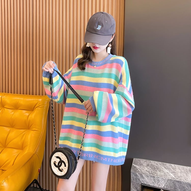 【tops】ボーダー柄ニットセーター　M18631