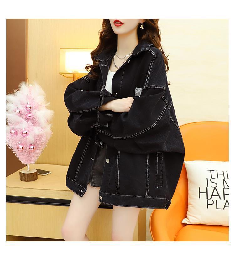 【outer】韓国ファッション秋新作ラペル長袖レトロゆったり着回しデニムジャケットF0695