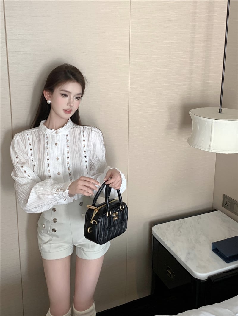 【tops】カットワークシャツブラウス　M29346