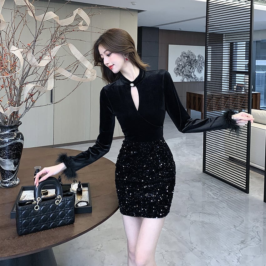 【dress】スパンコールデートワンピース　M27448