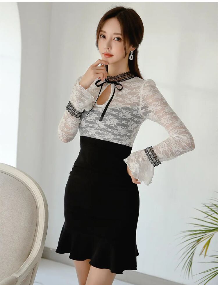 【dress】レースドッキングワンピース　M19048