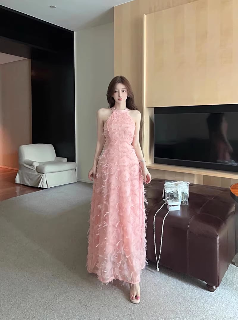 【dress】ホルターネックマキシ丈ワンピースF7478