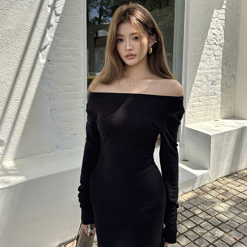 【dress】オフショルドッキングマーメイドワンピース Q6925