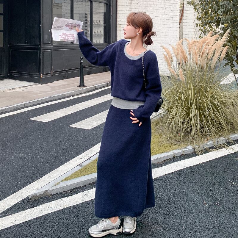 【set】キャミ×ニットトップス×ロングスカート3点セット Q6974