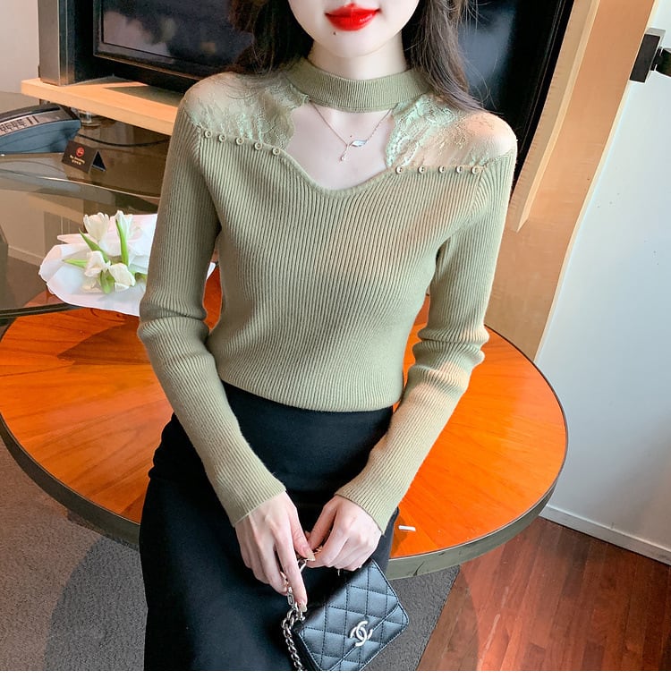 【tops】レースドッキングニットトップス　M27628